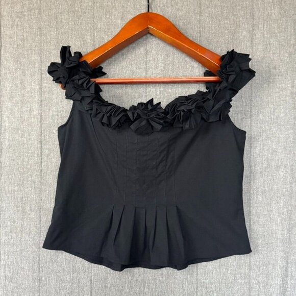 New York & Co Off The Shoulder 3-D Rosette Stretch Cotton Poplin Blouse Size L - Picture 7 of 14